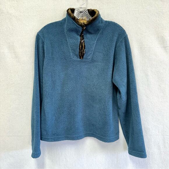 Wooly Bully Wear Colorado blue 1/4 toggle fleece pullover size small faux fur - Picture 2 of 14